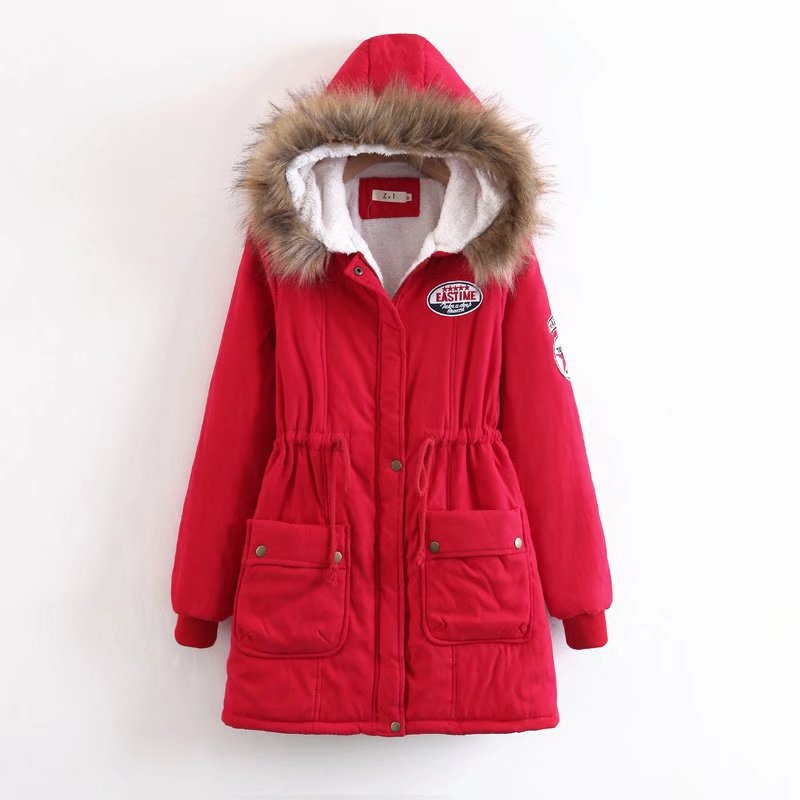 Hooded Lamb Wool Mid-Length Women's Cotton Coat