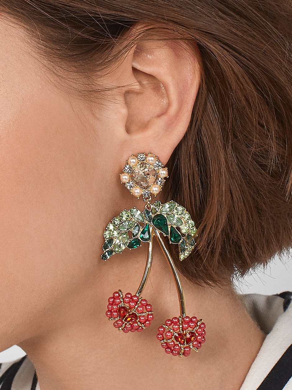 Personality Exaggerated Cherry Alloy Diamond Earrings