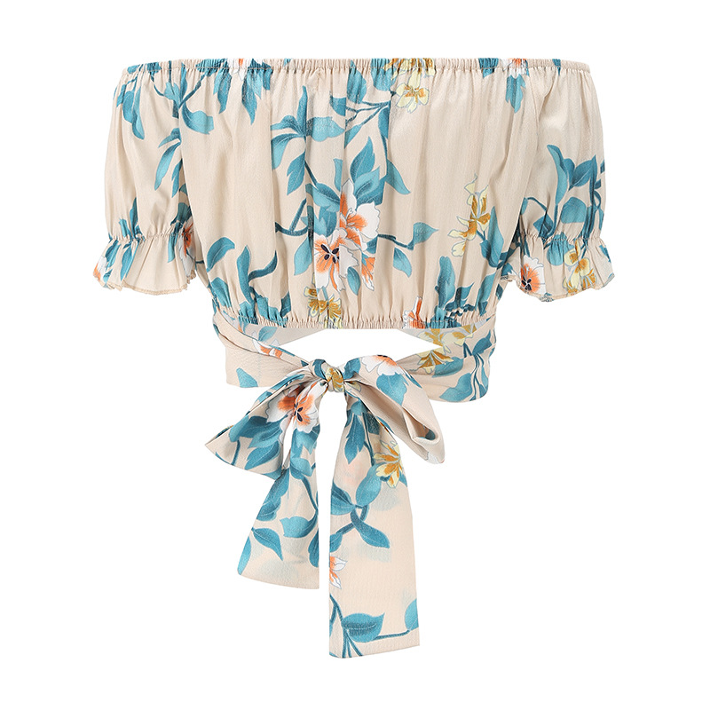 Fashion Word Neck Print Short-Sleeved Blouse Slim Slim Sexy Tube Top Women