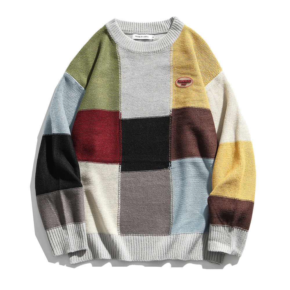 Round Neck Sweater Men's Color Matching Sweater