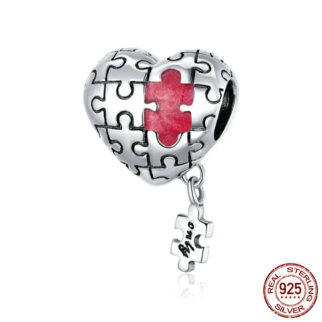 Love Puzzle 925 Silver Beads Heart Shaped Diy Bracelet Accessories Scc1635 - Shop at LoveMi