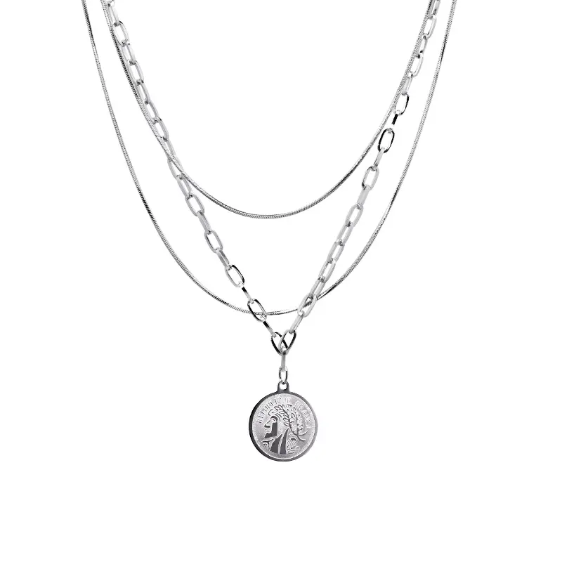 Human Head Coin Necklace Niche Design Sense Clavicle Chain