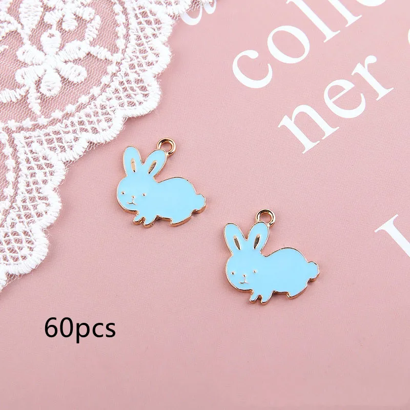 Stay Cute Alloy Dripping Oil Rabbit Pendant Earrings - Blue