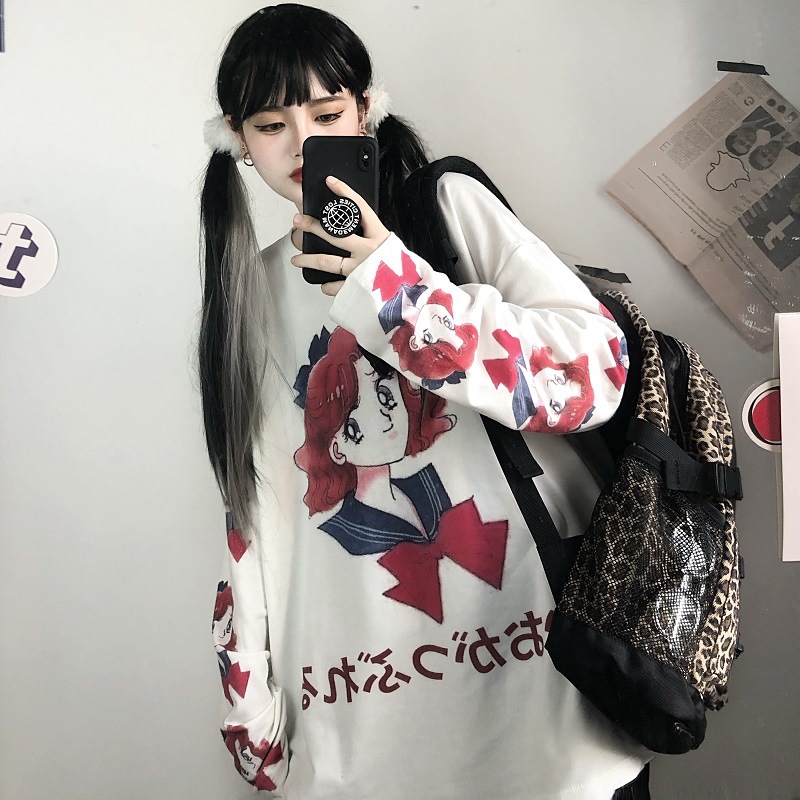 Cartoon Two-Dimensional Printing Loose Long Sleeves