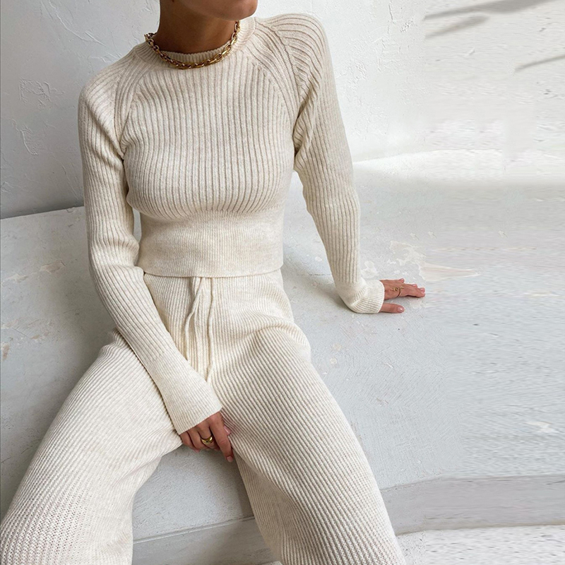 European And American Casual Women's Knitted Sweater Suit
