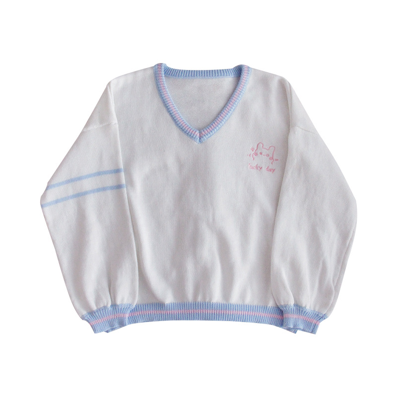 Fashion V-neck Loose Lazy Preppy Knit Sweater