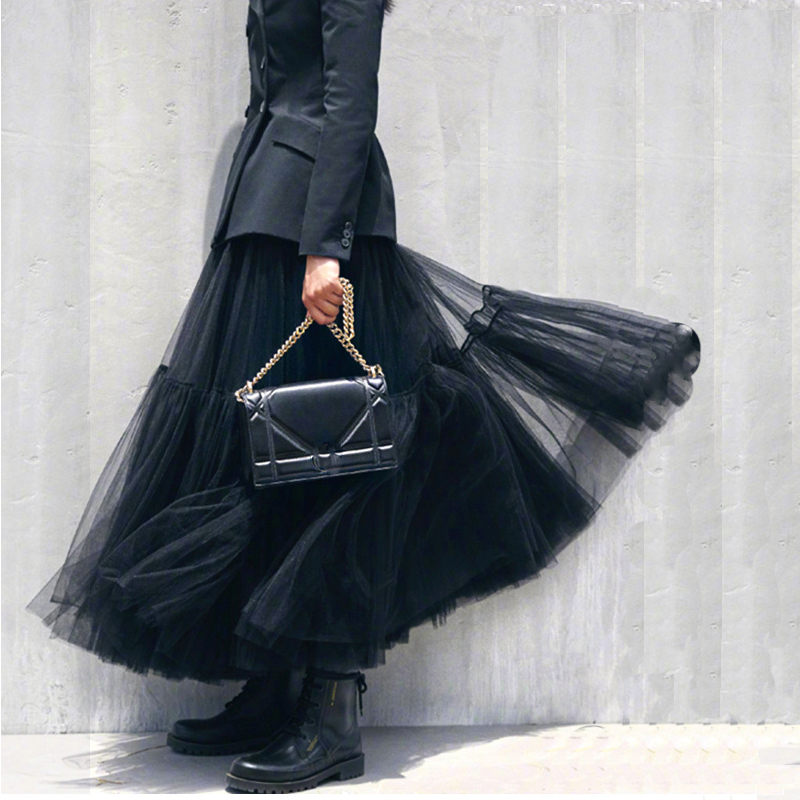 Super Fairy A-Line Big Swing Net Gauze Tutu Skirt Solid Color Long Gauze Net Skirt