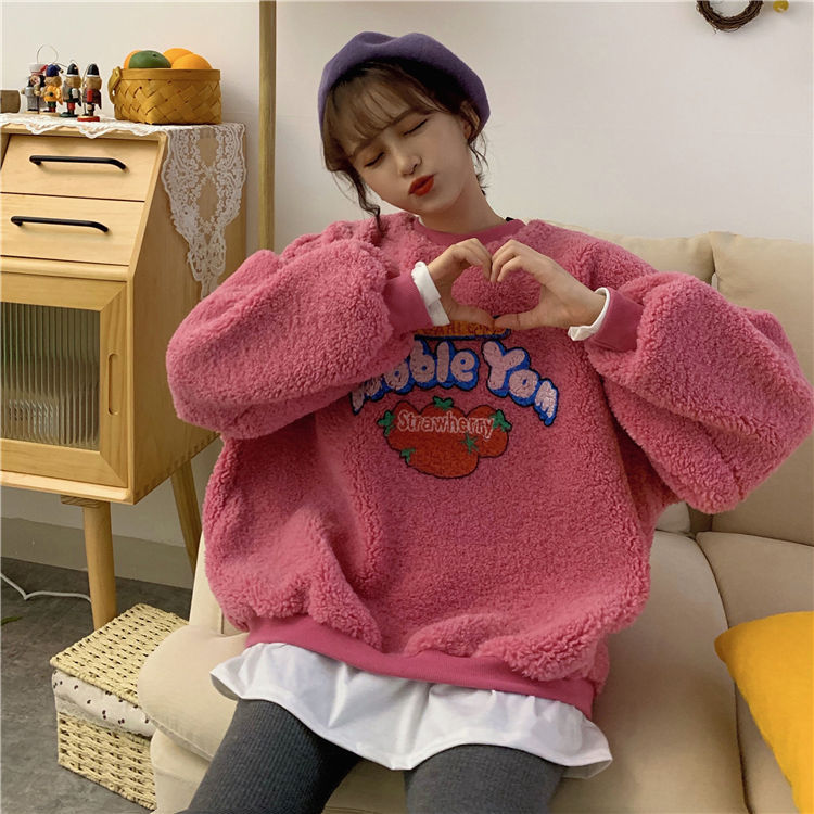 Lamb Plush Padded Pullover Sweater Coat Women