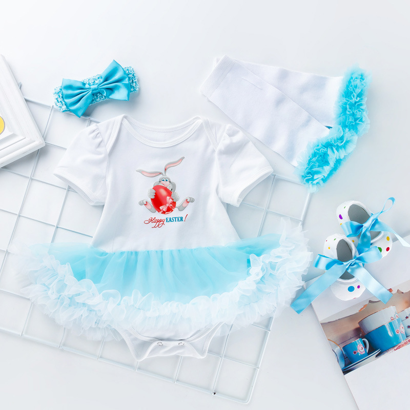 Newborn Children's Skirt Easter Short Sleeved Cartoon Rabbit Mesh Skirt