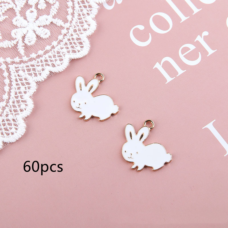 Stay Cute Alloy Dripping Oil Rabbit Pendant Earrings White - Shop at LoveMi