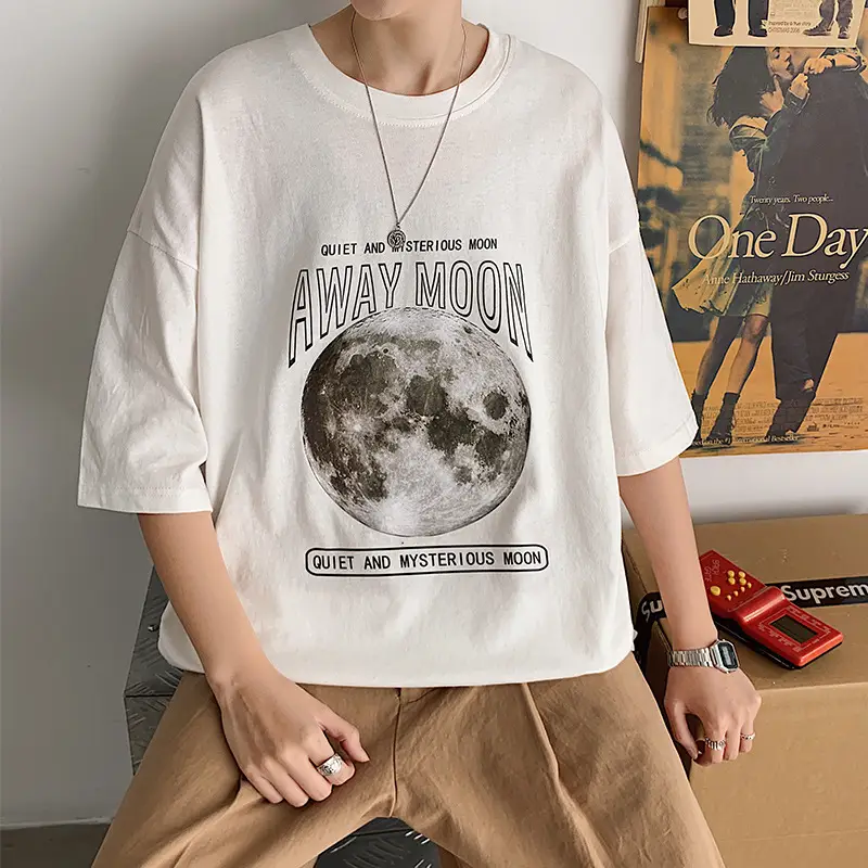 Five Point Sleeve Cotton T Shirt Men's Plus Size Loose