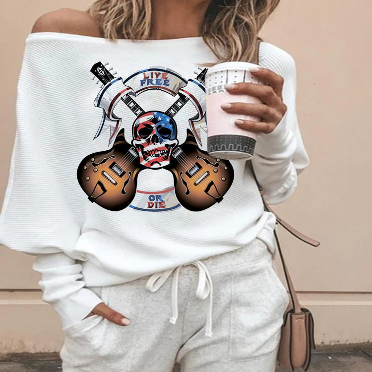 Halloween Skull Print Long Sleeve Casual Sweatshirt