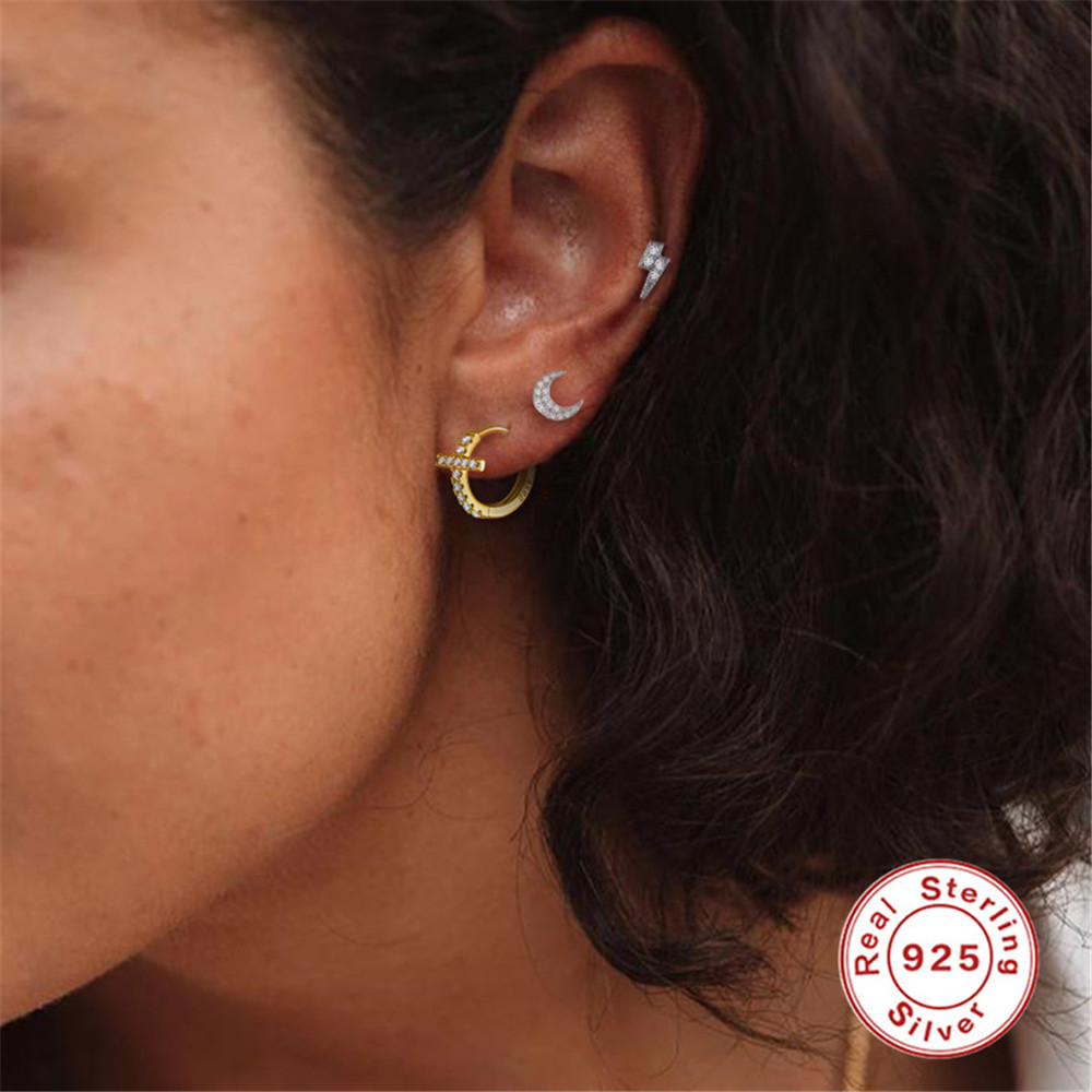 Moon Stud Earrings Fashion Simple Diamond-Studded Girls Ear Clip Ear Buckle