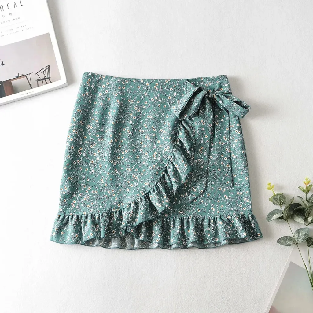 French Waist Lace Printed Skirt Skirt Women - Green
