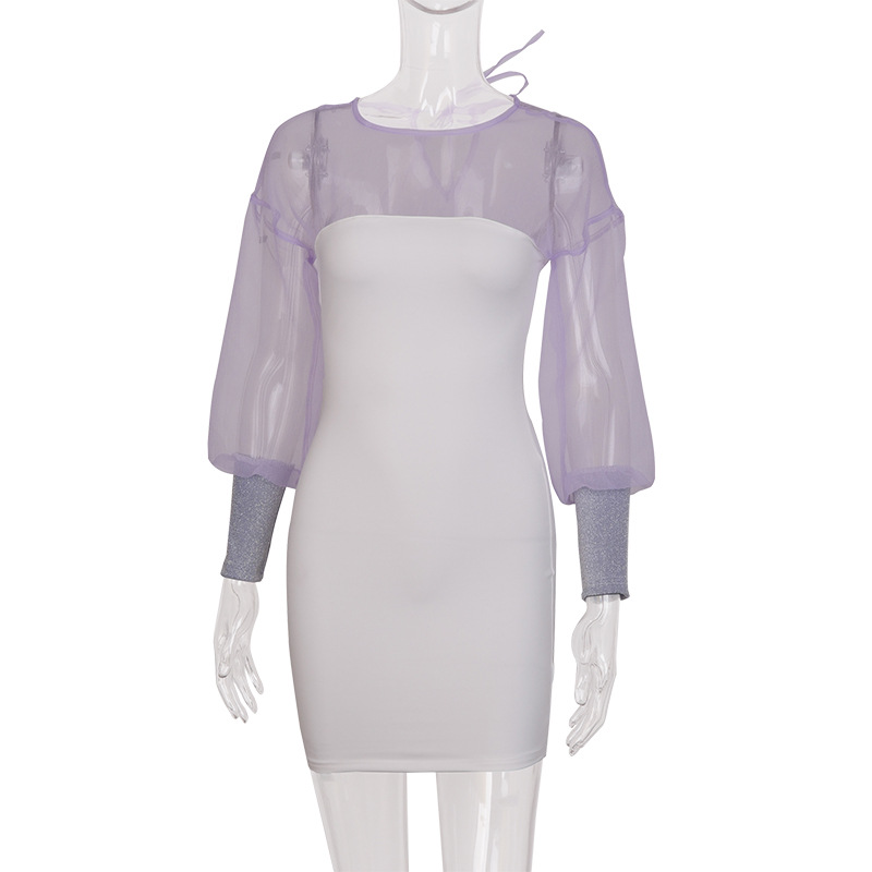 Fashion Casual Mesh See-Through Puff Sleeve Dress