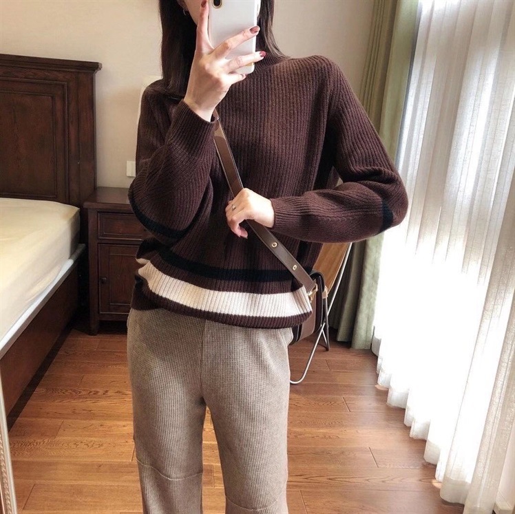Cashmere Color Matching Turtleneck Sweater Women