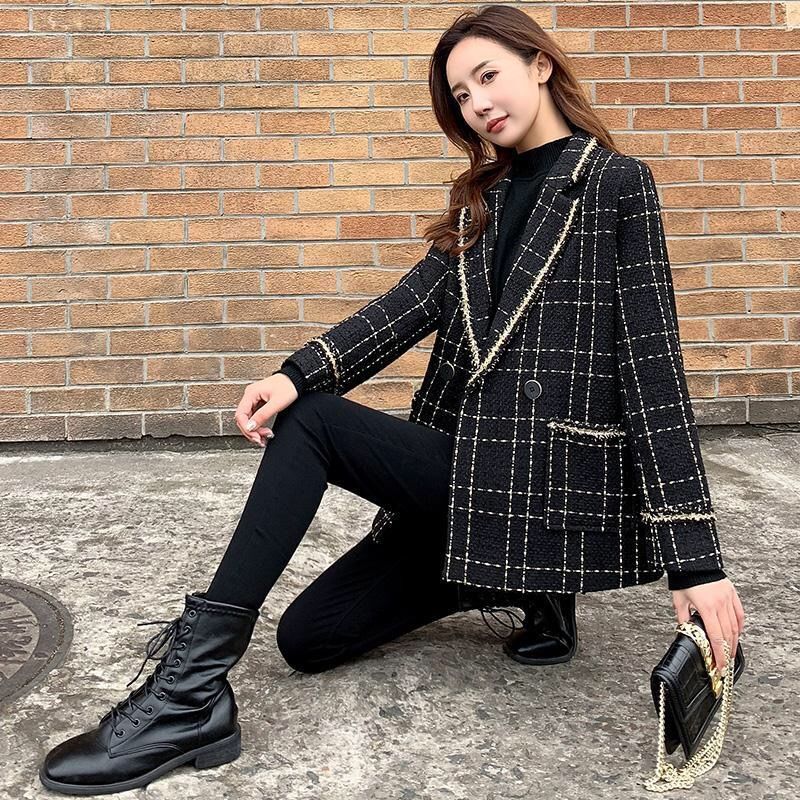 Fashion All-match Plaid Suit Woolen Jacket Women