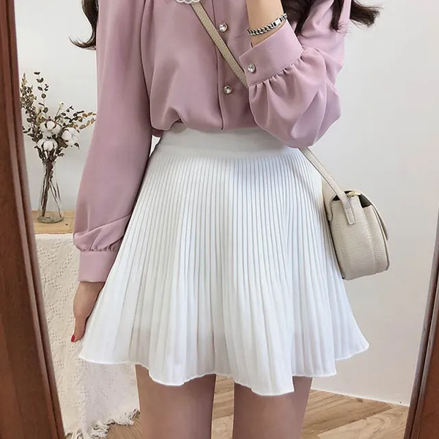 Korean Style Pure Color Pleated Skirt For Spring And Summer White - Shop at LoveMi
