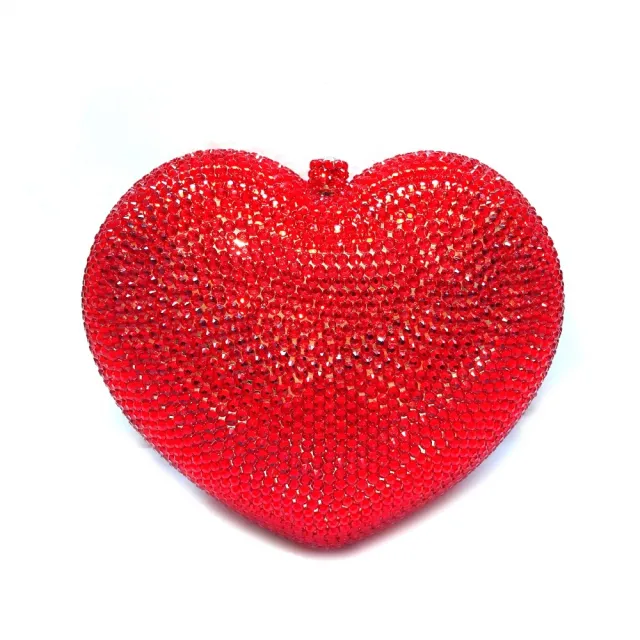 Red Peach Heart shaped Diamond Dinner Bag Red - Shop at LoveMi