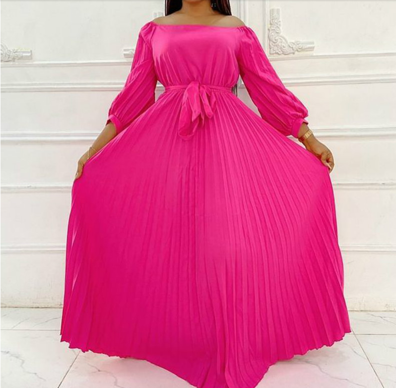 Long Pleated One-shoulder Dress Loose Large Size