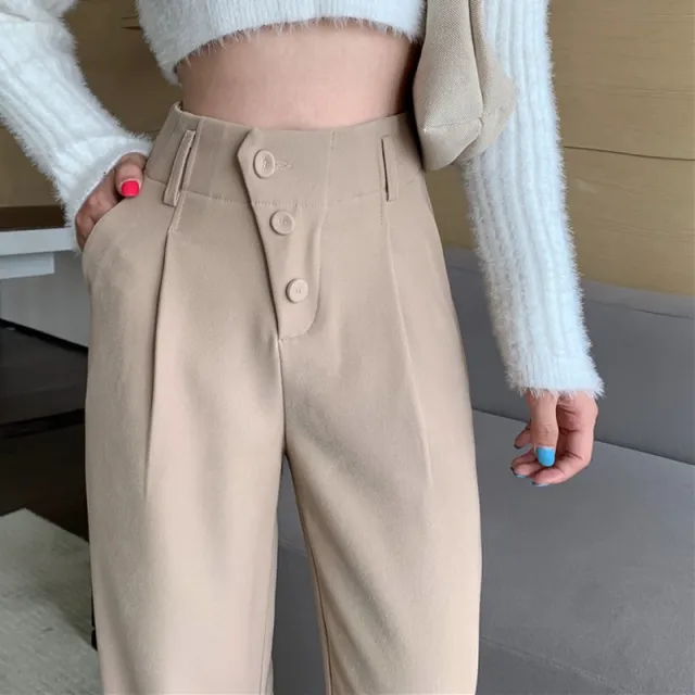 Suit Pants Straight Loose Autumn And Winter New Slim Wide Leg Pants Khaki - Shop at LoveMi