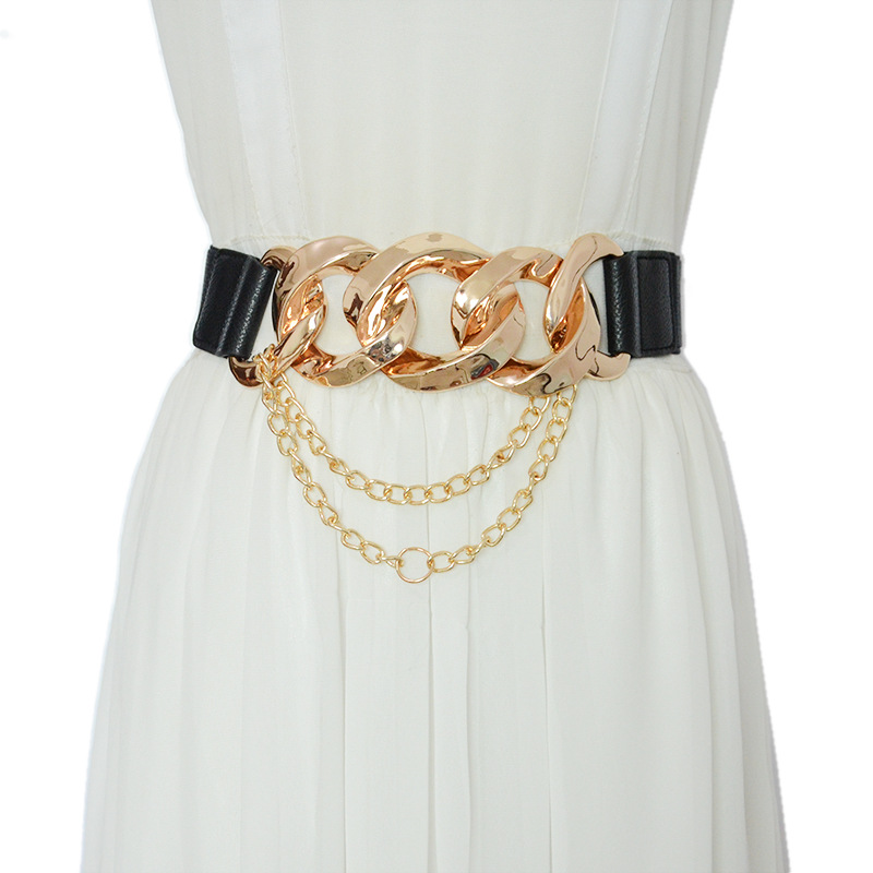 Fashionable Chain Tassel Embellishment With Wide Elastic Belt