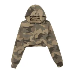 Cropped Camouflage Sweater Women's Hooded Long-sleeved Loose Top - Green - View 1