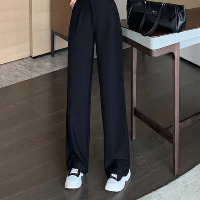 Suit Pants Straight Loose Autumn And Winter New Slim Wide Leg Pants Black - Shop at LoveMi