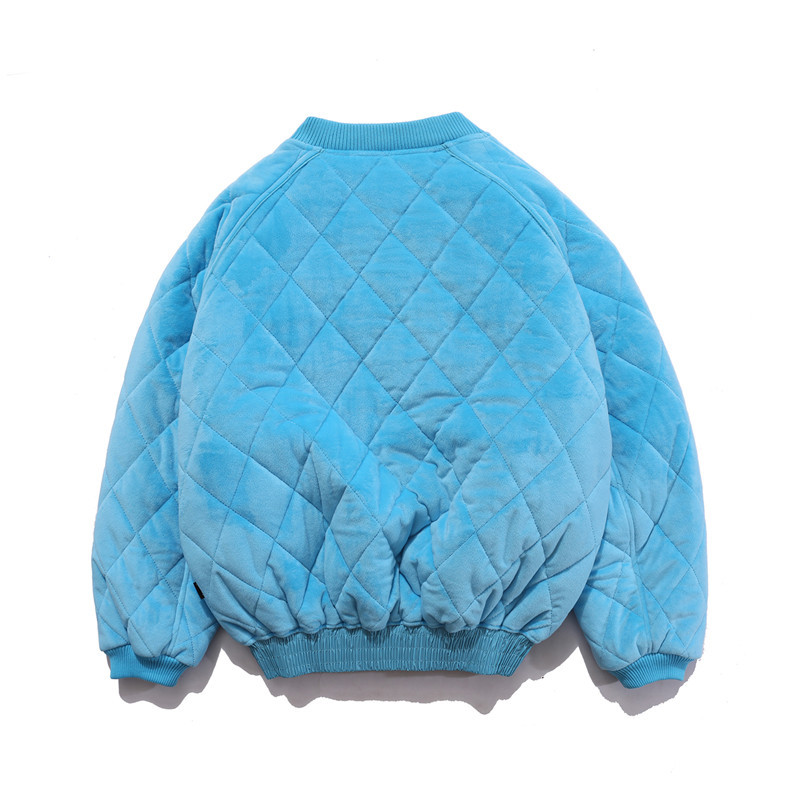 Male Baseball Diamond Lattice Cotton-Padded Jacket Coat