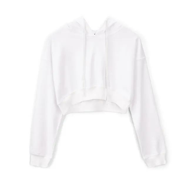 Women's Solid Color Leaky Belly Button Short Hooded Top White - Shop at LoveMi