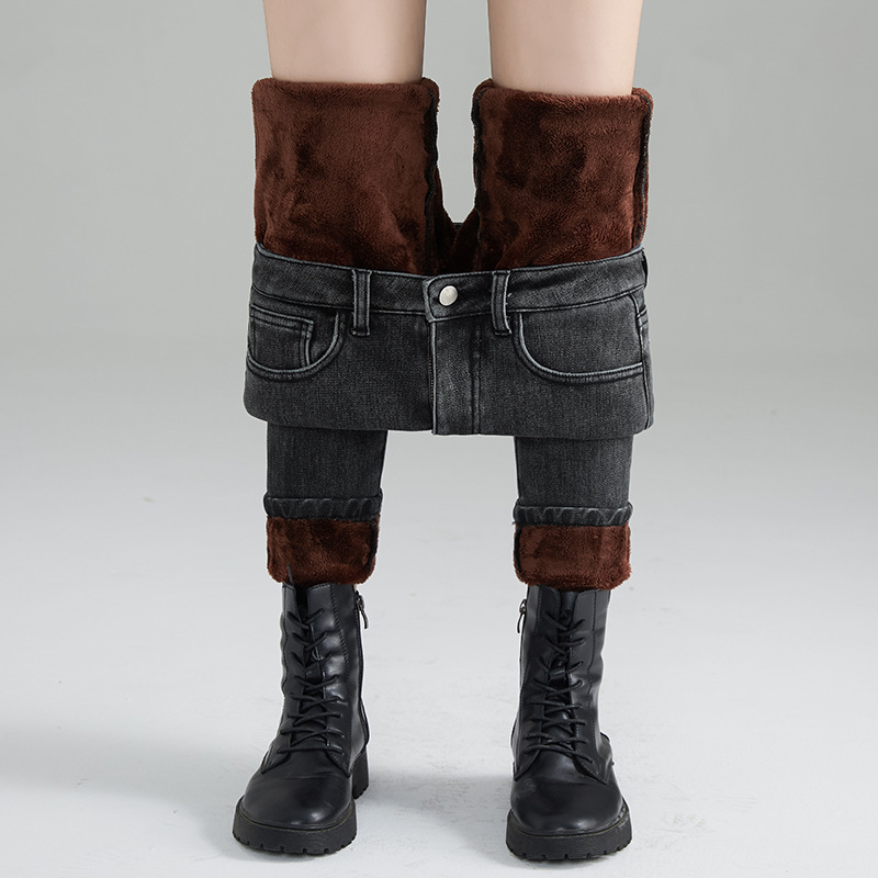 Women's New Net Red High-waisted Velvet Jeans