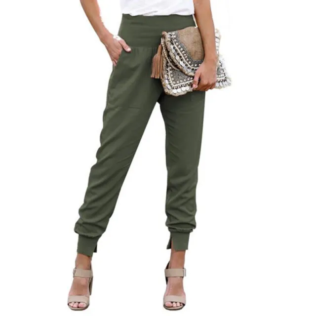 Solid Color Women's High Waist Cropped Trousers with Slits Green - Shop at LoveMi