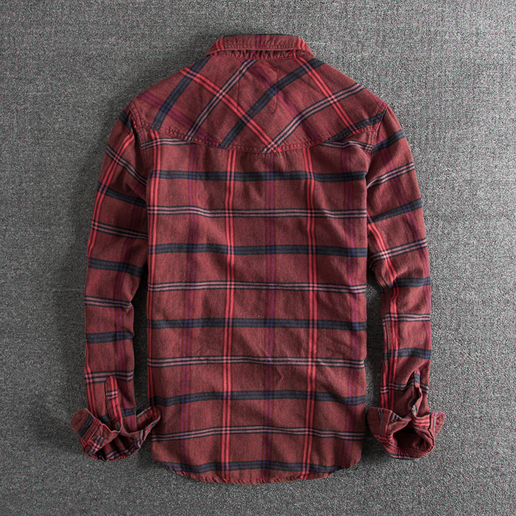 Slim all-match Men's Casual Plaid Long-sleeved Shirt