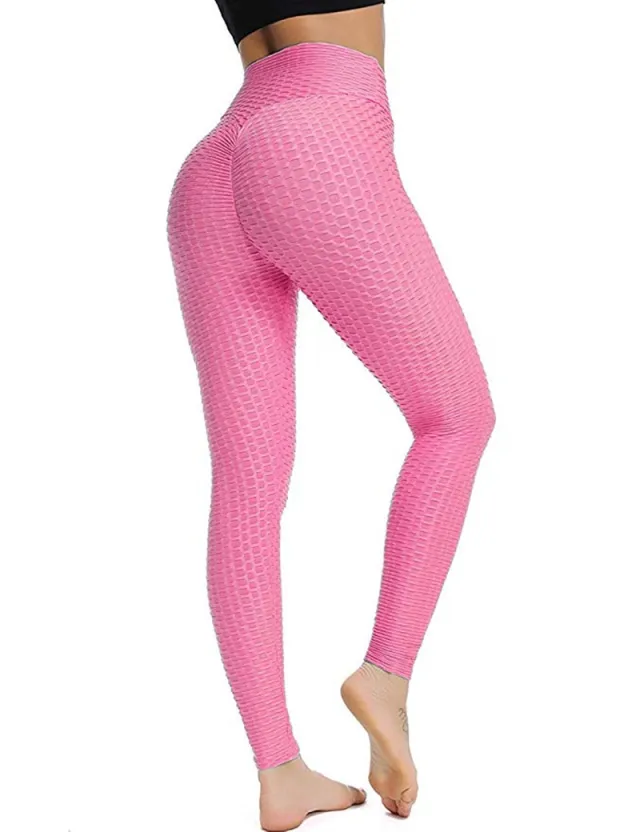 Leggings Women Gym High Waist Push Up Yoga Pants Jacquard Fitness Legging Running Trousers Woman Tight Sport Pants Pink - Shop at LoveMi