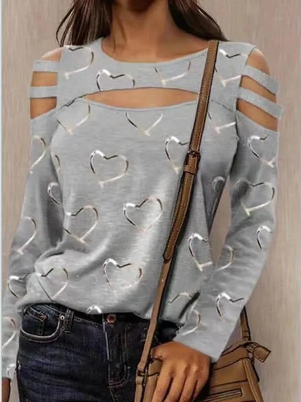 Half High Neck Long Sleeve Printed High Neck Cotton t Shirt Grey - Shop at LoveMi
