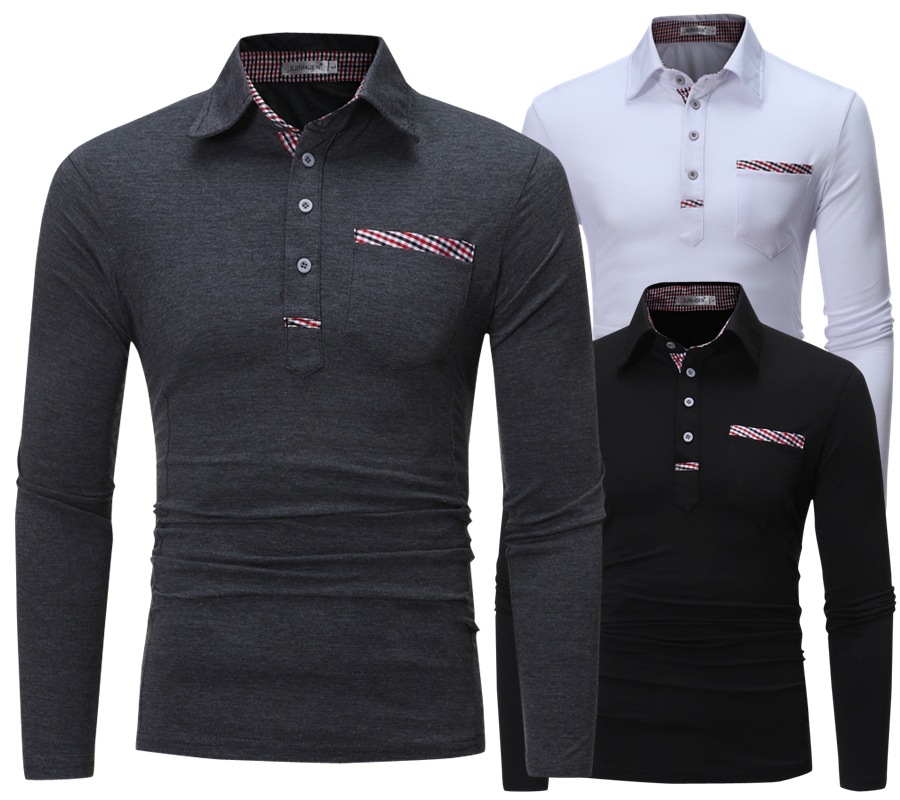 Slim-fit Polo Shirt Men's Lapel Long Sleeve T-shirt