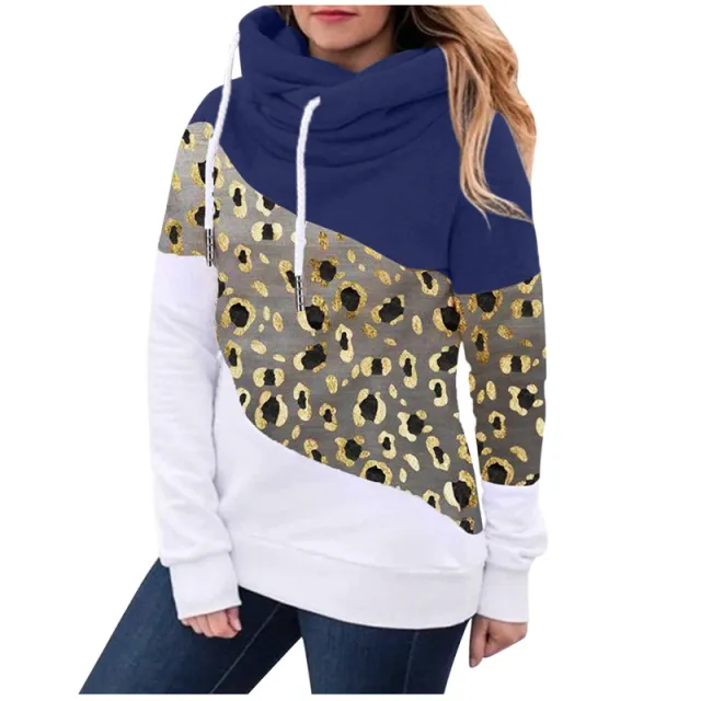 Fleece Ladies Fashion Contrast Stitching Hooded Sweater Navy B - Shop at LoveMi