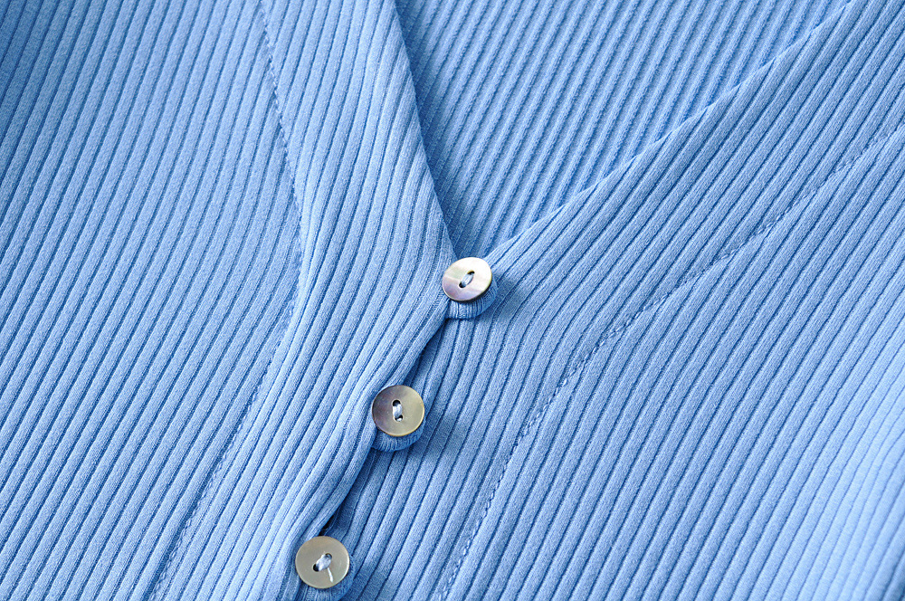 Solid Color V-Neck Single-Breasted Stretch Threaded Long-Sleeved Cardigan T-Shirt