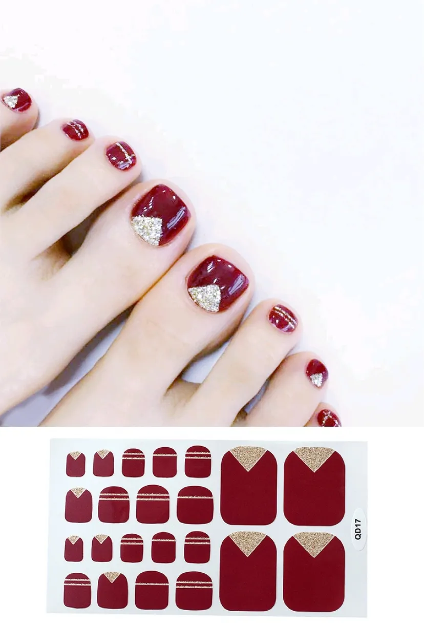 Nail Foot Sticker Cute Waterproof Foot Nail Sticker - Wine Red