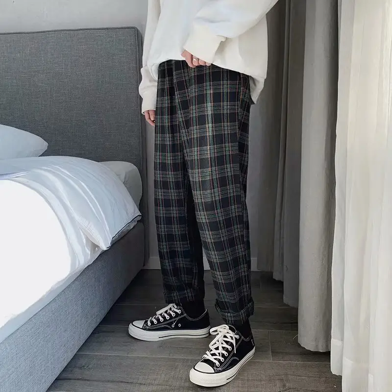Boys Plaid Casual Pants Korean Style Loose Harem Men