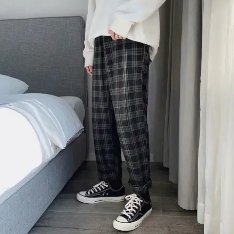 Boys Plaid Casual Pants Korean Style Loose Harem Men