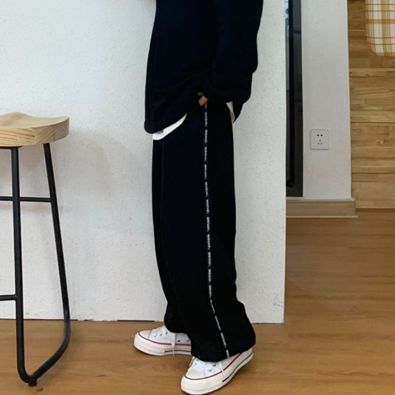 Drawstring Loose And Velvet Thickened Straight Sweatpants