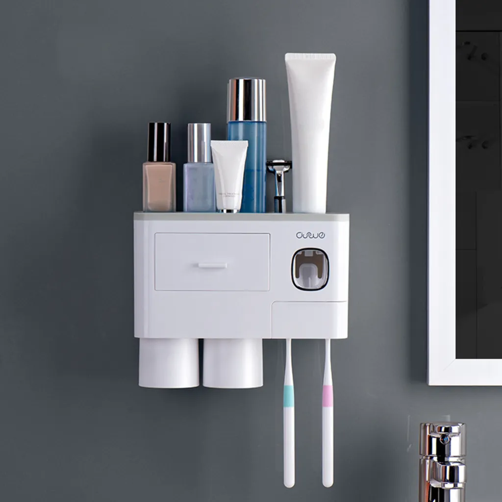 Toothbrush Rack Brushing Cup Mouthwash Wall-Mounted - Two Cups Of Grey