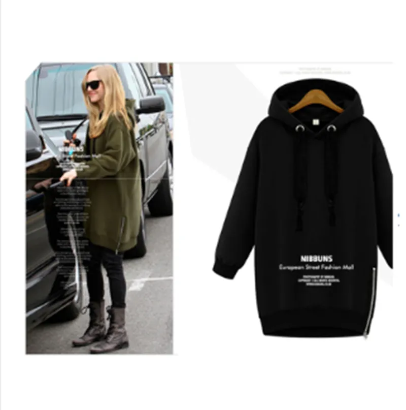 Medium Length Hooded Hoodie with Loose Pullover - Black