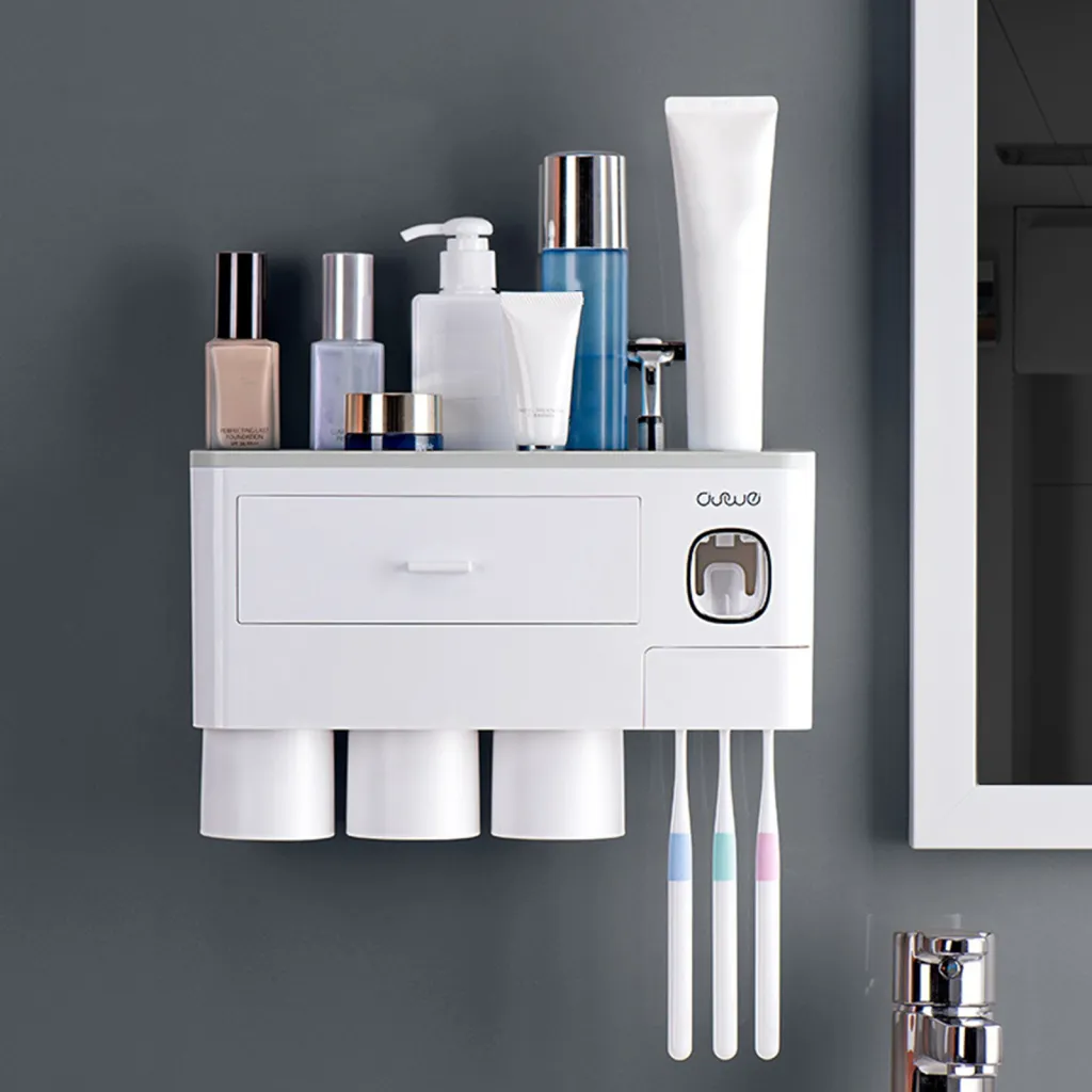 Toothbrush Rack Brushing Cup Mouthwash Wall-Mounted - Three Cups Of Grey
