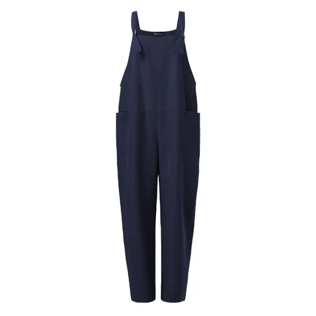Women's Solid Color Pocket Suspenders One Piece Trousers Blue - Shop at LoveMi