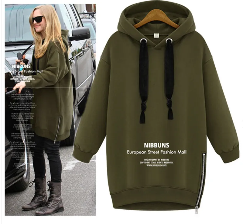 Medium Length Hooded Hoodie with Loose Pullover - Green