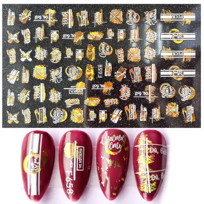 Nail Art 3D Sticker Maple Leaf Flamingo Beach White Gold Pattern Nail Sticker - Shop at LoveMi