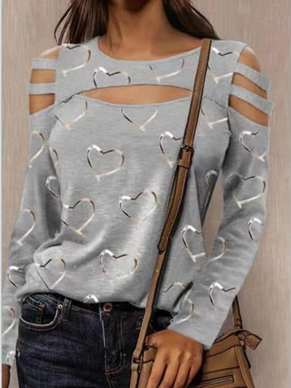 Half High Neck Long Sleeve Printed High Neck Cotton t-Shirt