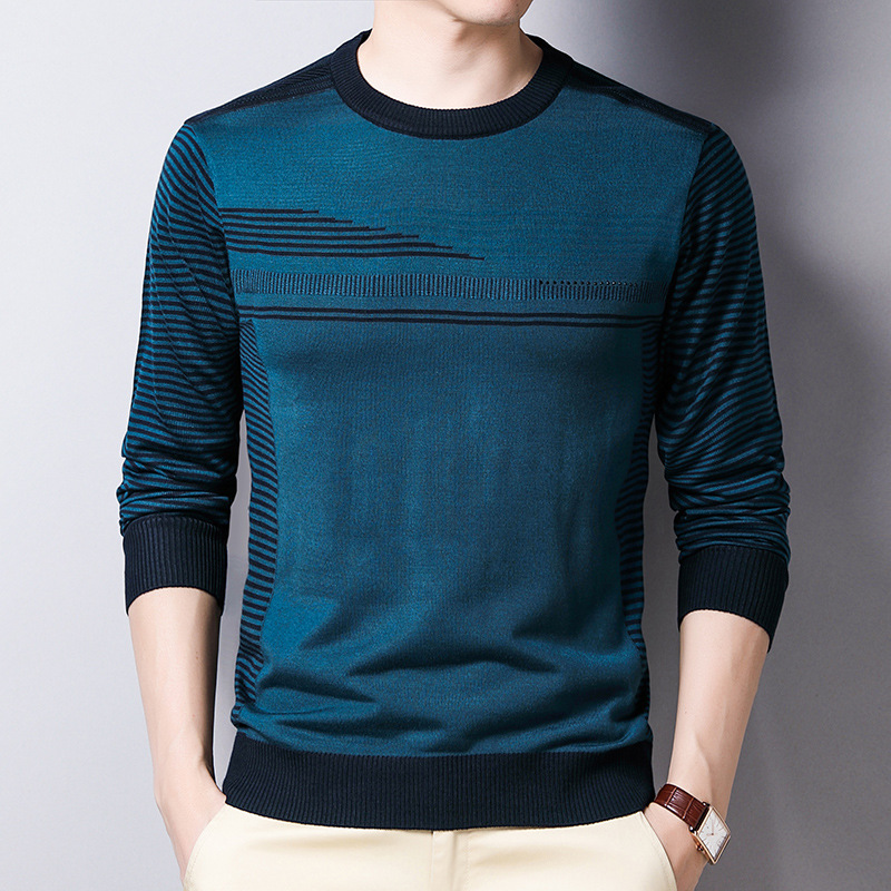Men's Long-sleeved T-shirt Round Neck Thin Solid Color Base Shirt